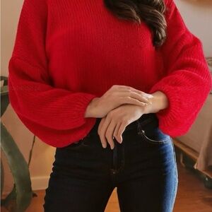 Elegant Red Women's Crew Neck Sweater with bow for the Holidays!